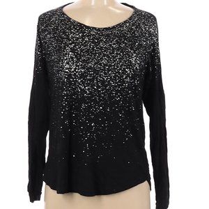 SPLENDID Black Paint-Splatter Print Lightweight Cotton Pullover Sweater Size M